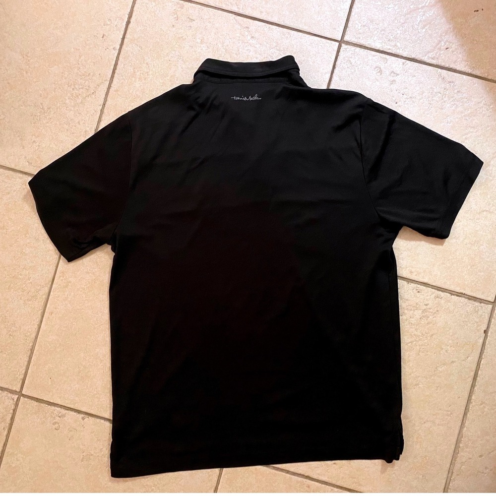 TravisMathew Mens Black Tropical Stripe Golf Polo Shirt Persimmon CC Logo Large - Picture 3 of 6